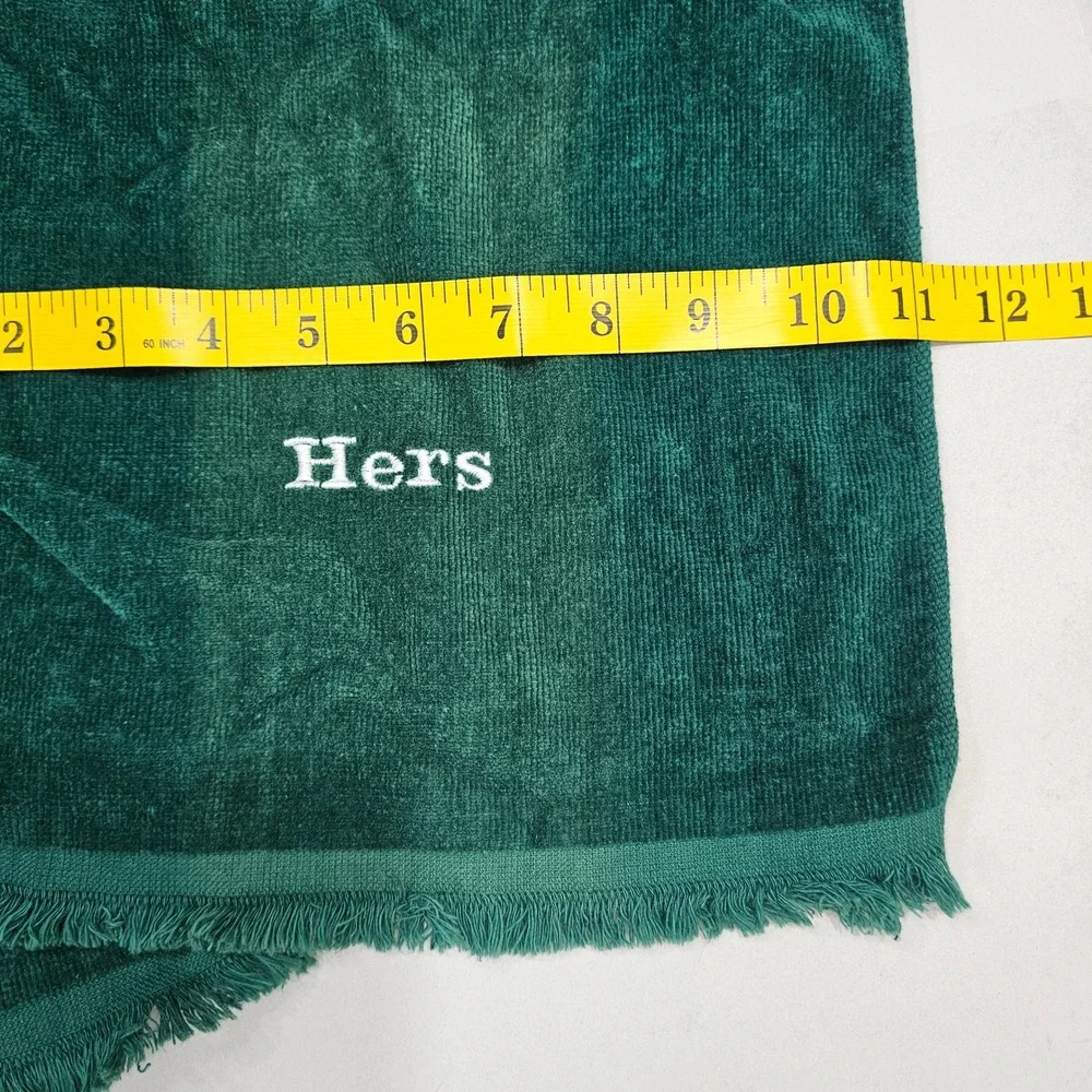 Franco VTG Hand Towel Set OS Green His and Hers Embroidered Fringed‎ Cotton